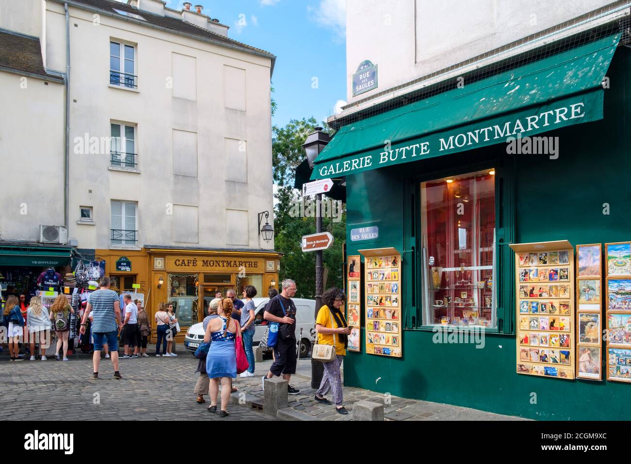Typical cafes and art galleries in Montmartre Stock Photo