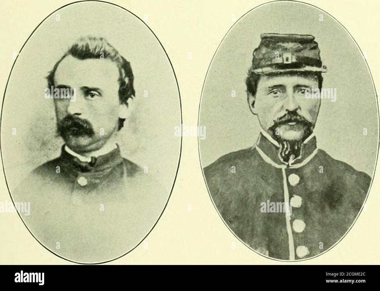 . Historic days in Cumberland County, New Jersey, 1855-1865 : political and war time reminiscences . WAR TIME PICTURES—lMU-lS(;-&gt;Officers Cumberland Greys. Company F. Third New Jersey Regirrent Inf. Vols. Major James W. H. Stickney iFirst Capt. iLieut. Samuel T. DuBois (35) Capt. Charles F. SalkeldLieut. George Woodruff 36 HIST(.)RIC DAYS 18O2; Elias Blackson, died of wounds received in action atGaines farm, Va., June 27, 1862; Henry Clark, died inaction at Salem Heights, Va., May 3, 1863; Gideon W.Johnson, killed in action at Gaines farm, Va., June 27.1862: Thomas B. Keen, killed in action Stock Photo