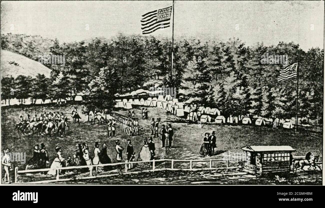 . Philadelphia in the Civil War, 1861 1865 . CAMP UNION, 118TH REGIMENT, QUEEN LANE, FALLS OF SCHUYLKILL, August, 1862.. CAMP GALLAGHER, tjTH CAVALRY (i BATTALION), FALLS OF SCHUYLKILL. August and September, 1862. ONE HUNDRED AND FORTY=SEVENTH REGIMENT INFANTRY Lieut.-Col. Ario Pardee, Jr. Philadelphia Companies M and P. Total Enrollment, 150 Officers and Men.* WHILE the 28th Regiment was in camp at Louden Heights,Virginia, in October, 1862, a regiment was organized atthat point, which became the 147th Infantry of the Penn-sylvania line. Five companies of the 28th were transferredto the new co Stock Photo