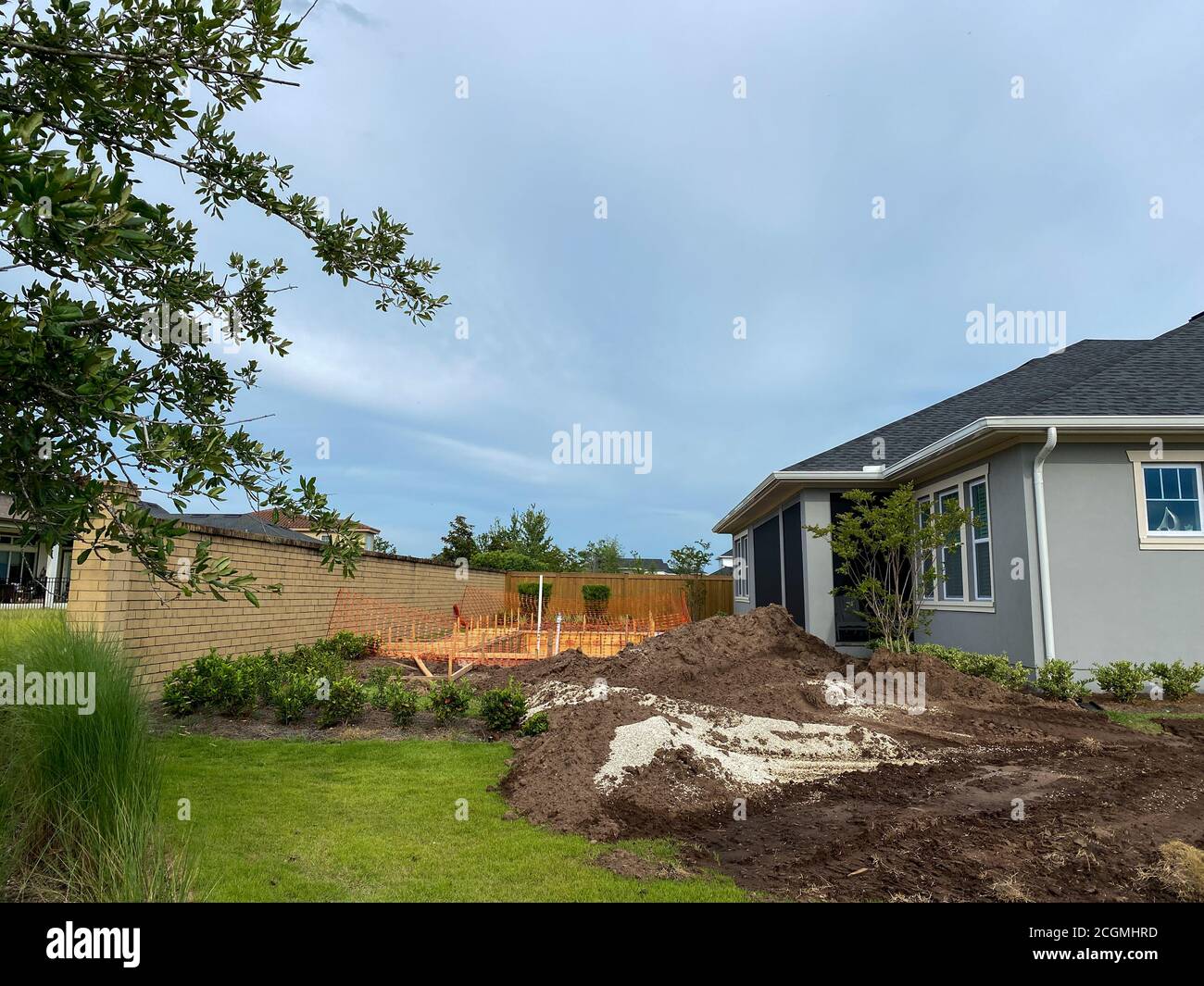 A hole with wood, rebar and piping waiting for the gunite to be applied
