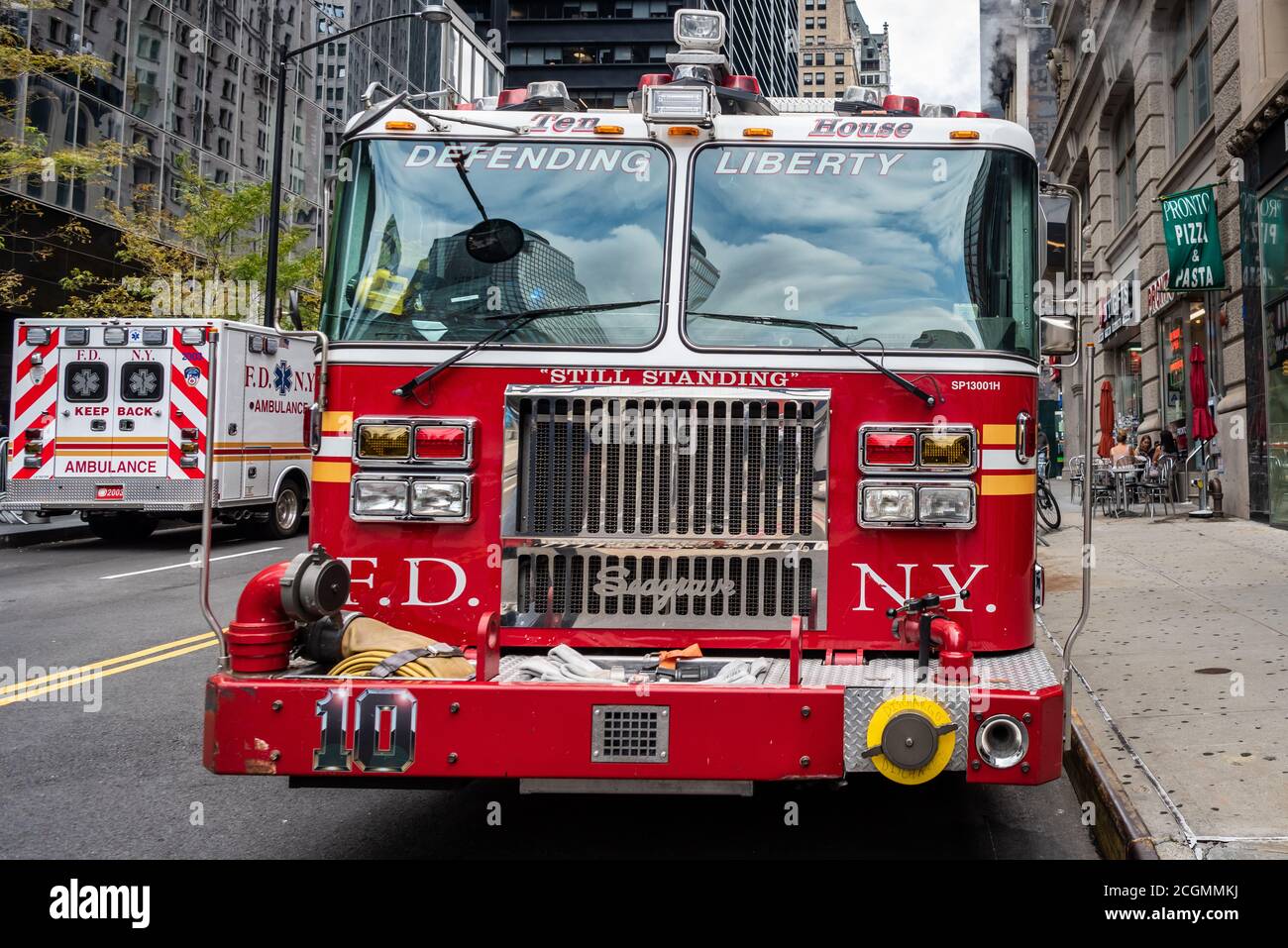 An FDNY fire engine of Ladder Co. 10/Engine Co. 10, which is