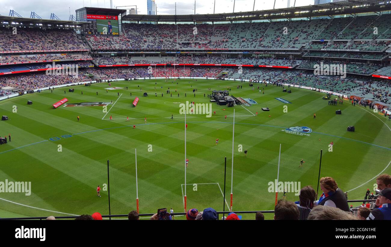 Pre-game at the 2016 AFL Grand Final, Western Bulldogs versus Sydney Swans, Melbourne, Victoria, Australia Stock Photo