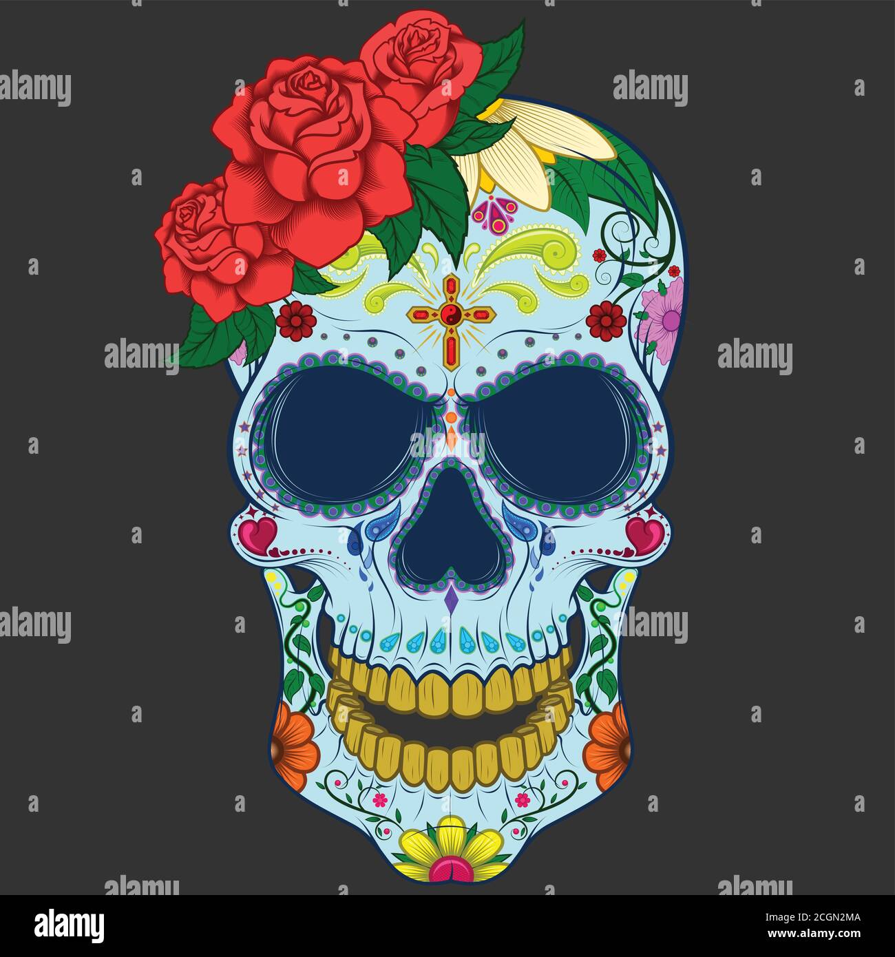 Vector design of Mexican skull, in commemoration of the day of the dead. Stock Vector