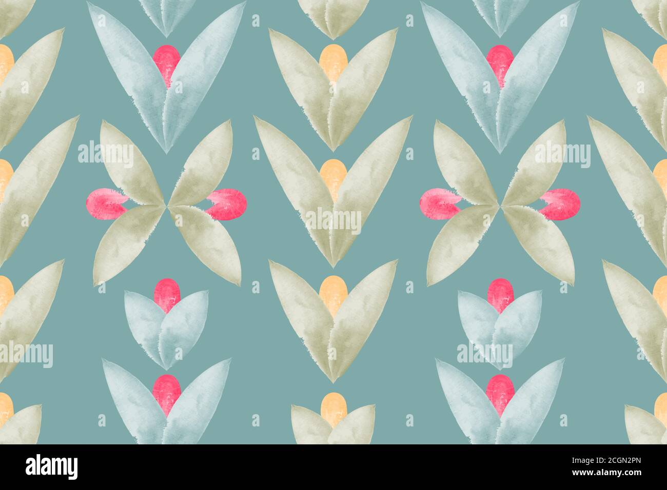 Art floral vector seamless pattern with watercolor flowers and leaves. Stock Vector