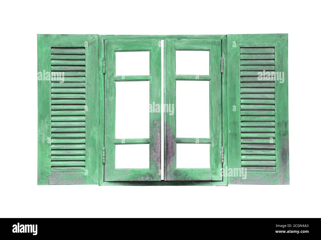 Old wooden green window vintage isolated on white background and have ...