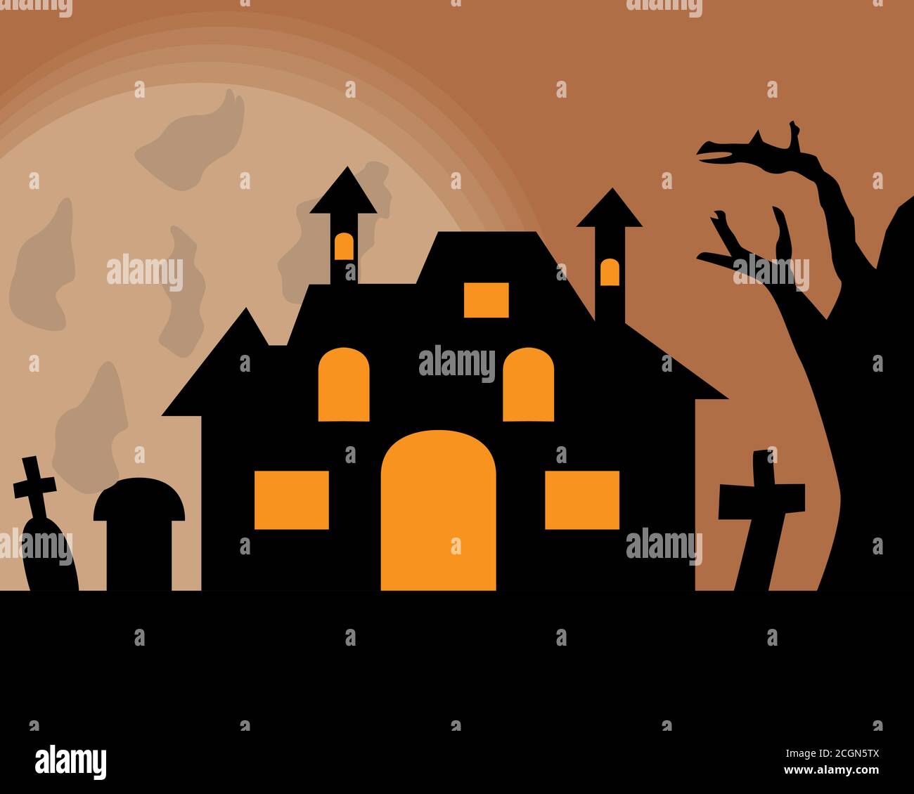 Illustration vector design of Halloween landscape background Stock Vector