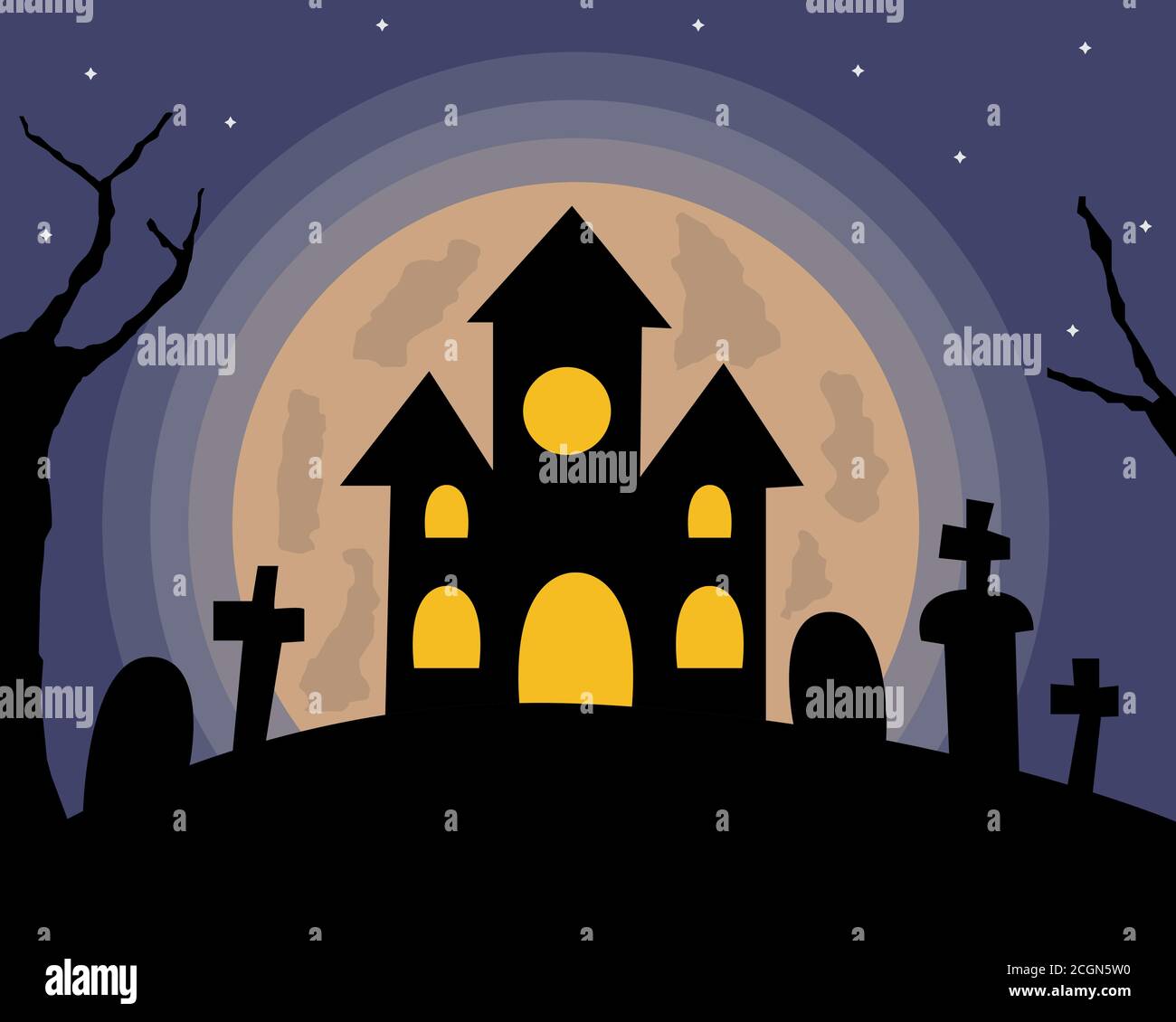 Illustration vector design of Halloween landscape background Stock Vector
