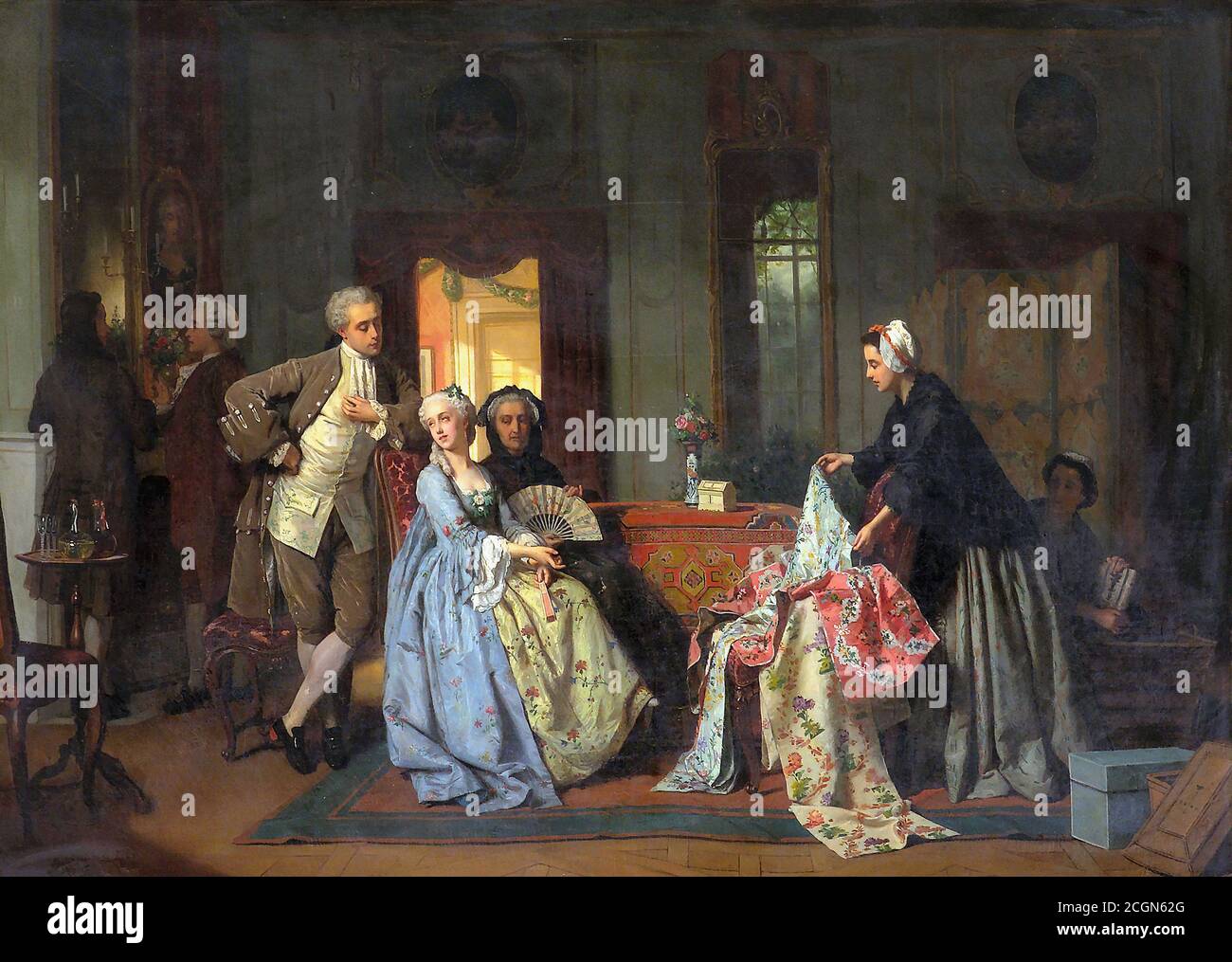 Carolus Jean - Choosing the New Dress - Belgian School - 19th  Century Stock Photo