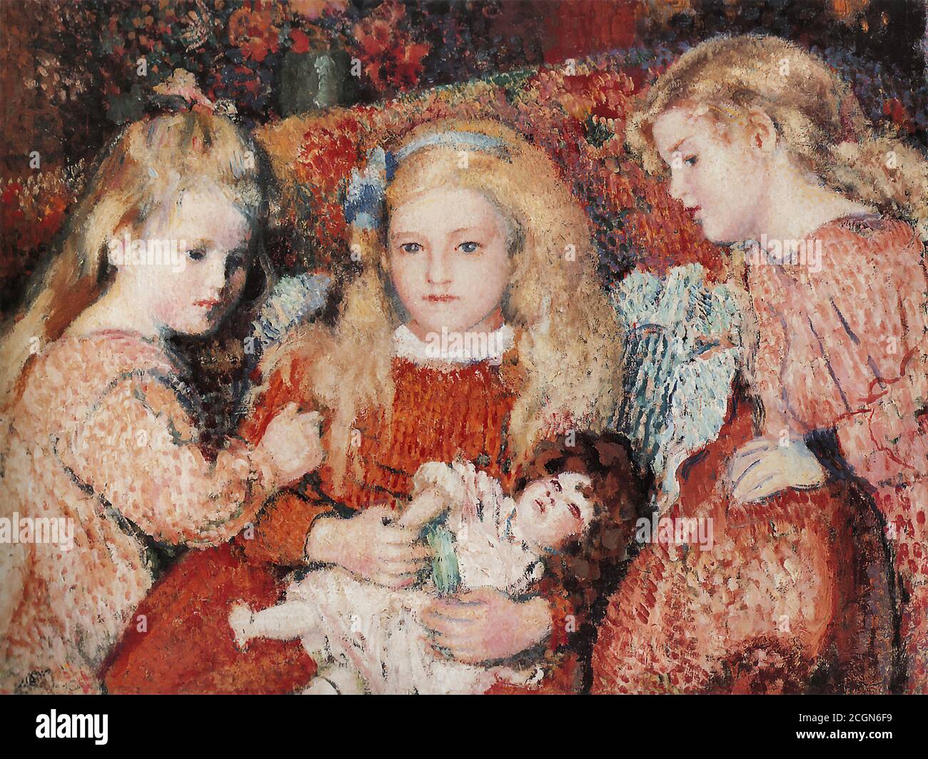 Lemmen Georges - De Portretten Van Lise (Three Liitle Girls) - Belgian School - 19th  Century Stock Photo