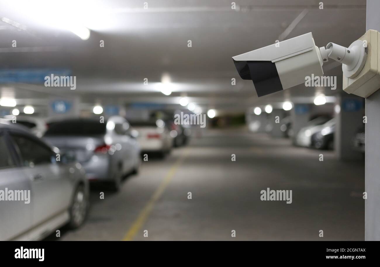 CCTV tool on car parking background,Equipment for security systems and have copy space for design. Stock Photo