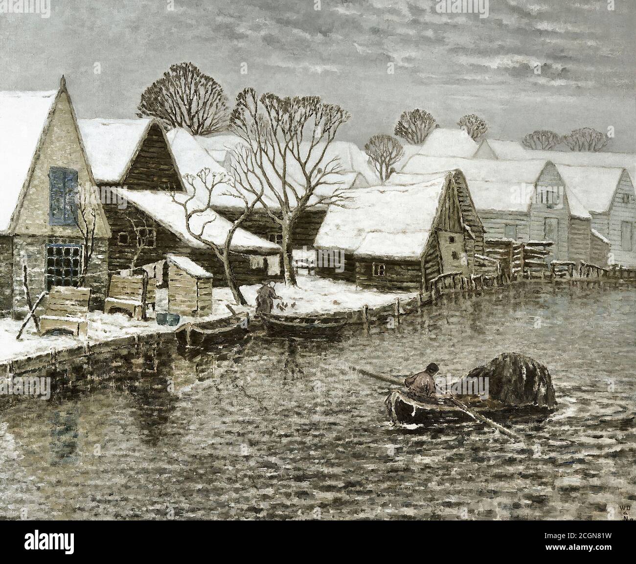 Degouve De Nuncques William - Gezicht Te Broek Op Waterland in De Winter - Belgian School - 19th  Century Stock Photo
