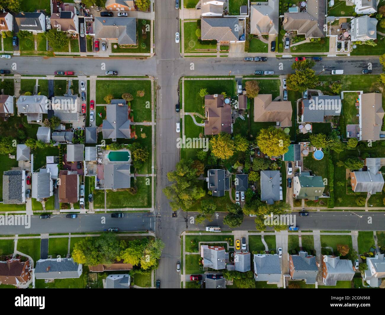 Aerial view of roof houses in America small town in the countryside top