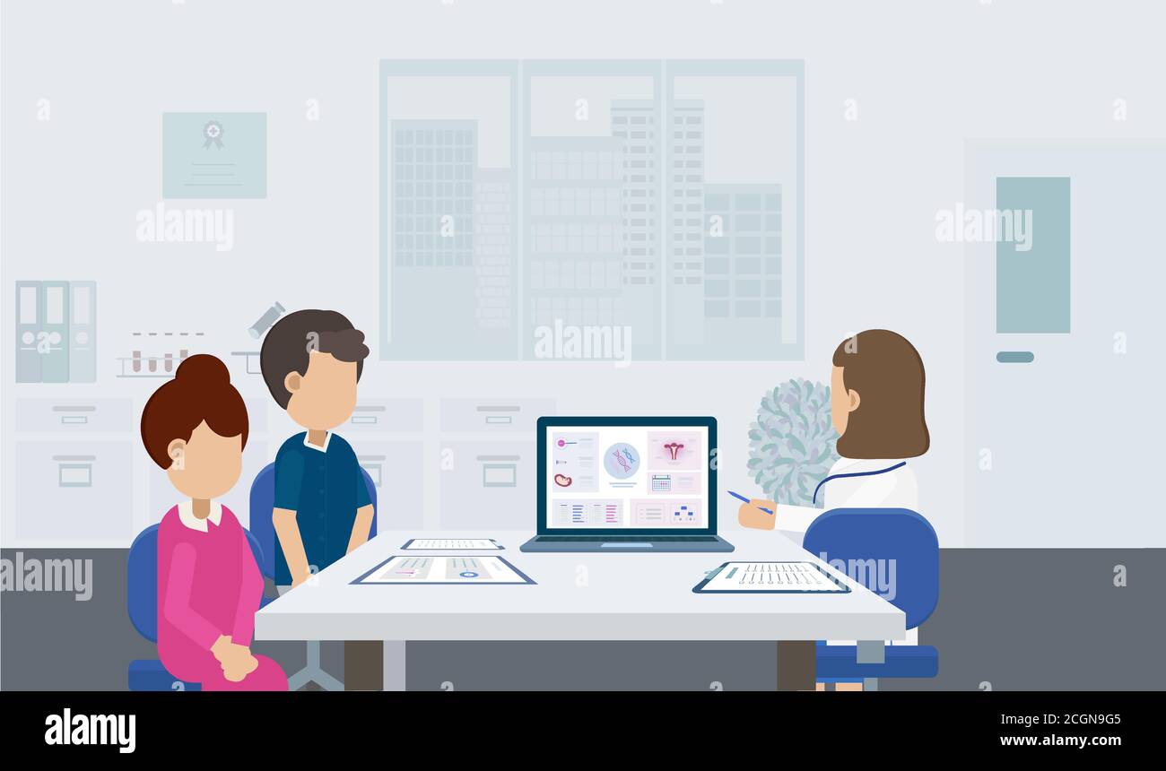 Fertility clinic concept with doctor and patients flat design vector