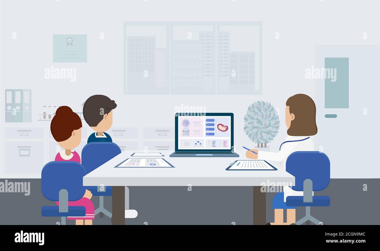 Fertility clinic concept with doctor and patients flat design vector