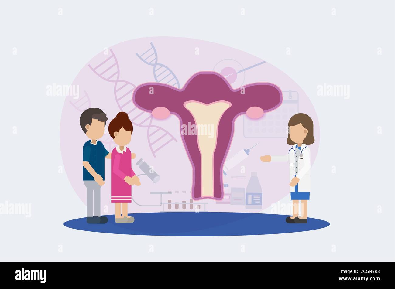 Fertility clinic concept with doctor and patients flat design vector