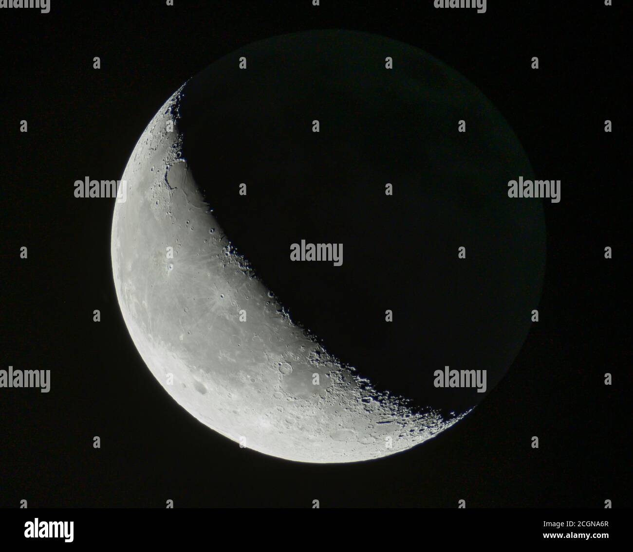 London, UK. 12 September 2020. 39% illuminated waning crescent Moon, photographed in the early hours of 12th September with western limb facing to left. Credit: Malcolm Park/Alamy Live News. Stock Photo