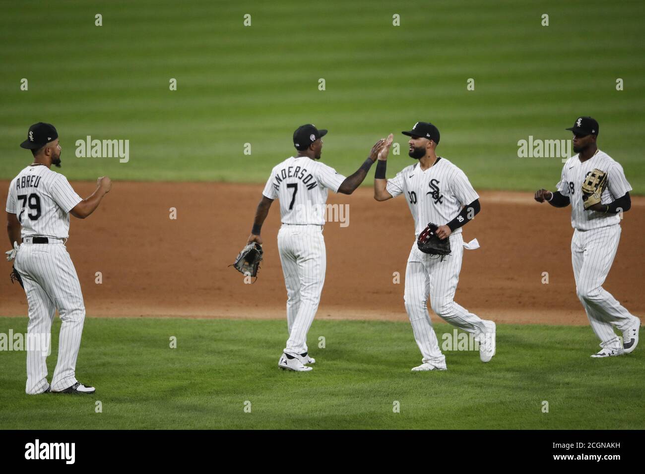 Chicago, United States. 11th Sep, 2020. Chicago White Sox players celebrates after defeating the Detroit Tigers at Guaranteed Rate Field on Friday, September 11, 2020 in Chicago. Photo by Kamil Krzaczynski/UPI Credit: UPI/Alamy Live News Stock Photo