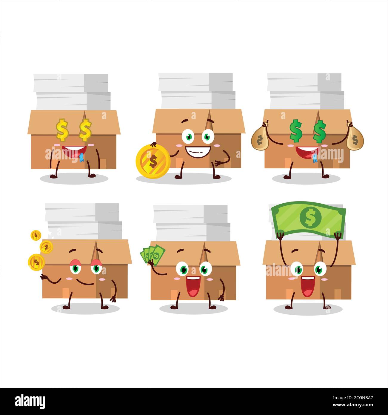 Office boxes with paper cartoon character with cute emoticon bring ...