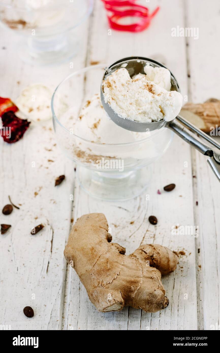 Ginger ice cream made from fresh milk and ginger Stock Photo Alamy