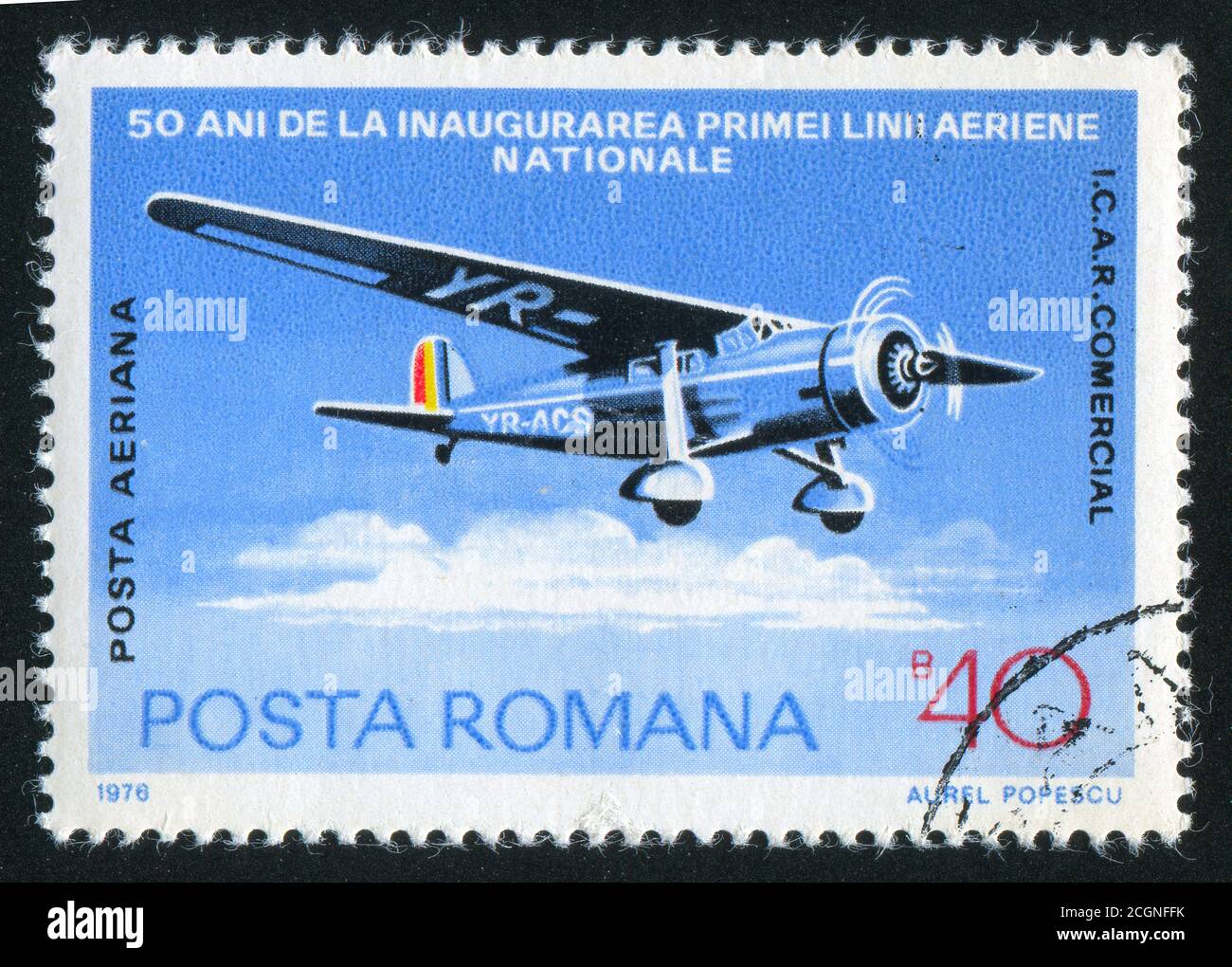 ROMANIA - CIRCA 1976: stamp printed by Romania, show airplane, circa 1976. Stock Photo