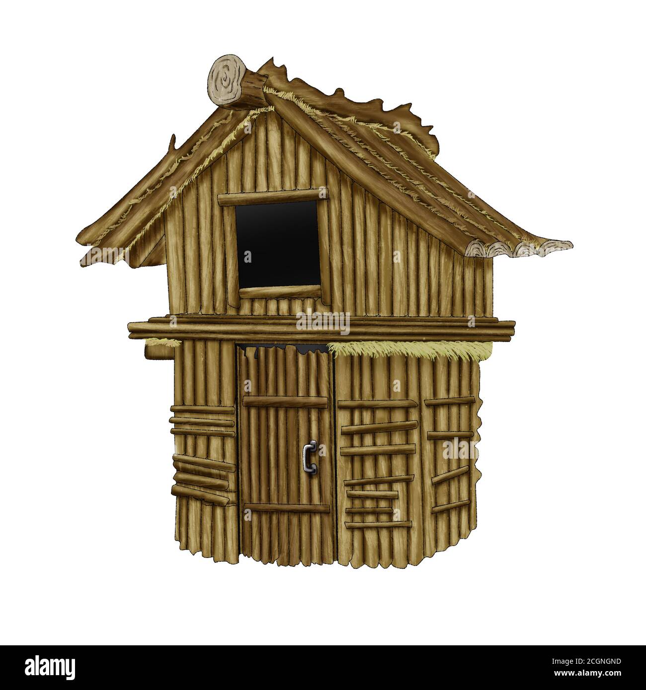 Wooden hut. Illustration for design on a white background.. Stock Photo