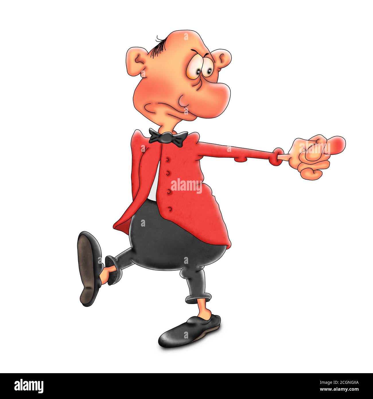 The man in the jacket shows the gesture of FIG. Cartoon illustration on a white background.. Stock Photo