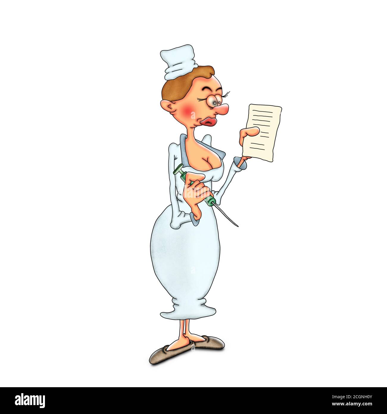 Nurse with an injection. Cartoon illustration on a white background Stock  Photo - Alamy