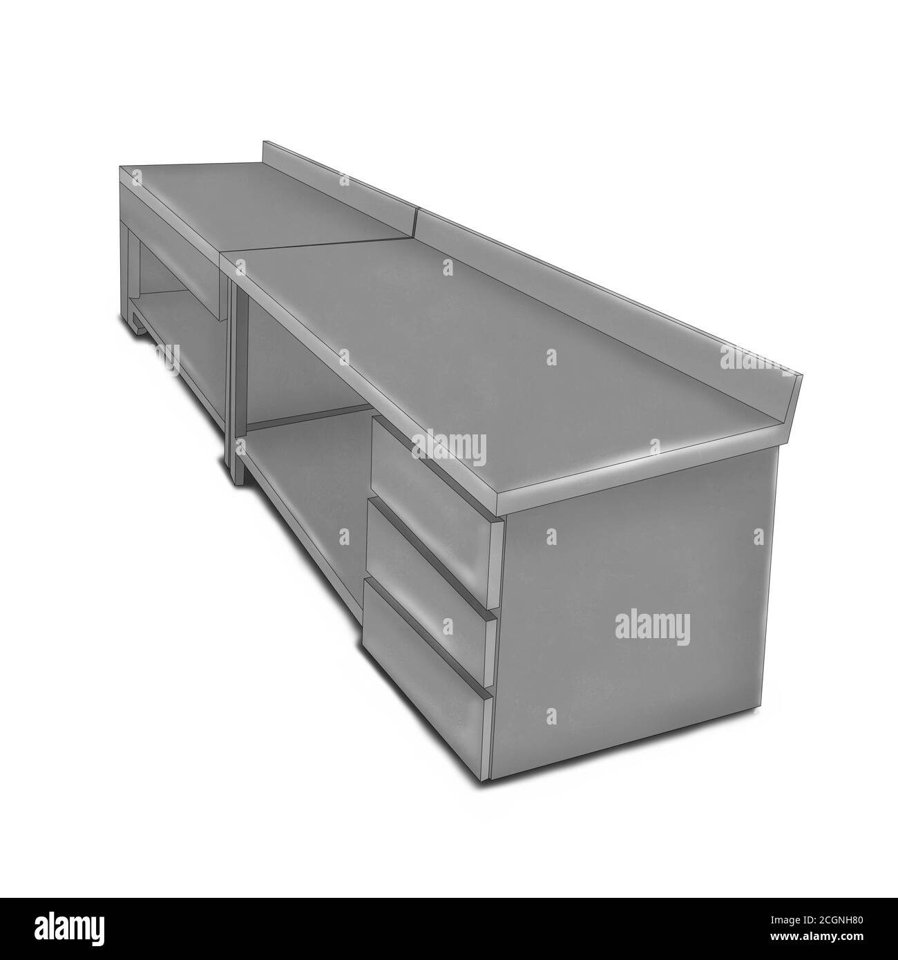 Steel long kitchen table. Illustration on a white background.. Stock Photo