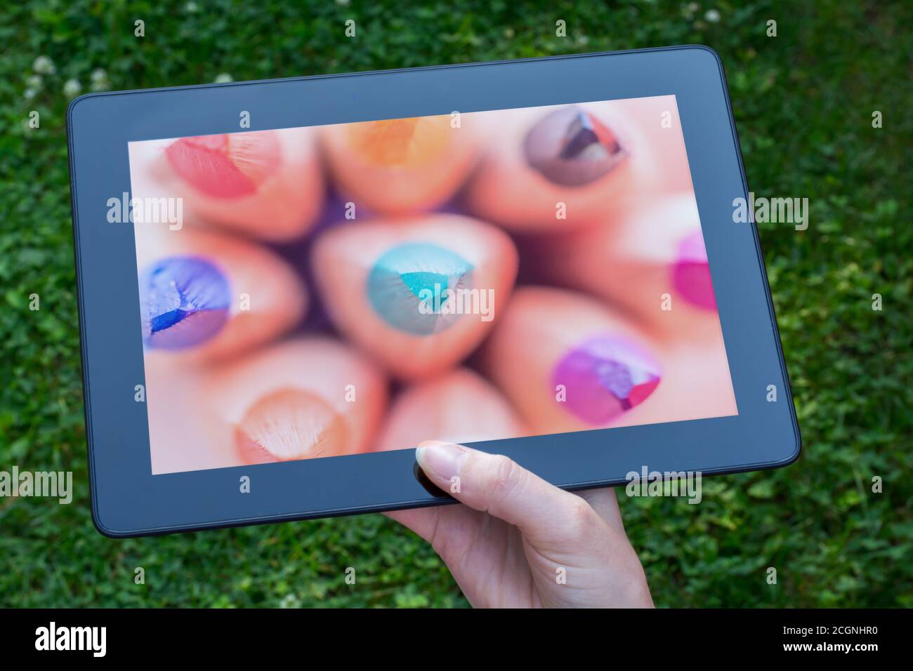 Color-intensive display of a tablet PC Stock Photo