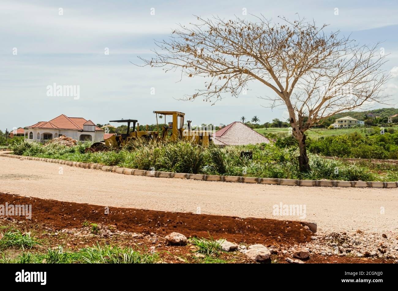 Equipment Parked In Center Of Roundabout Stock Photo