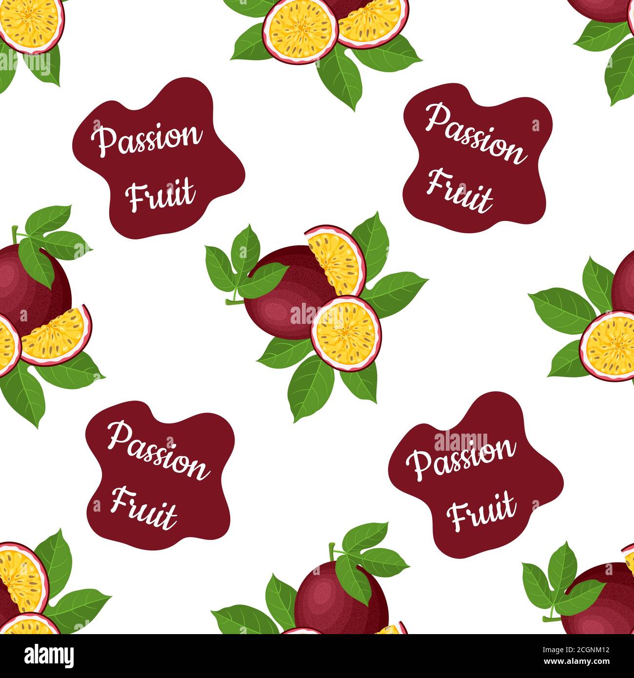 Seamless pattern with fresh bright exotic whole and cut slice passion ...