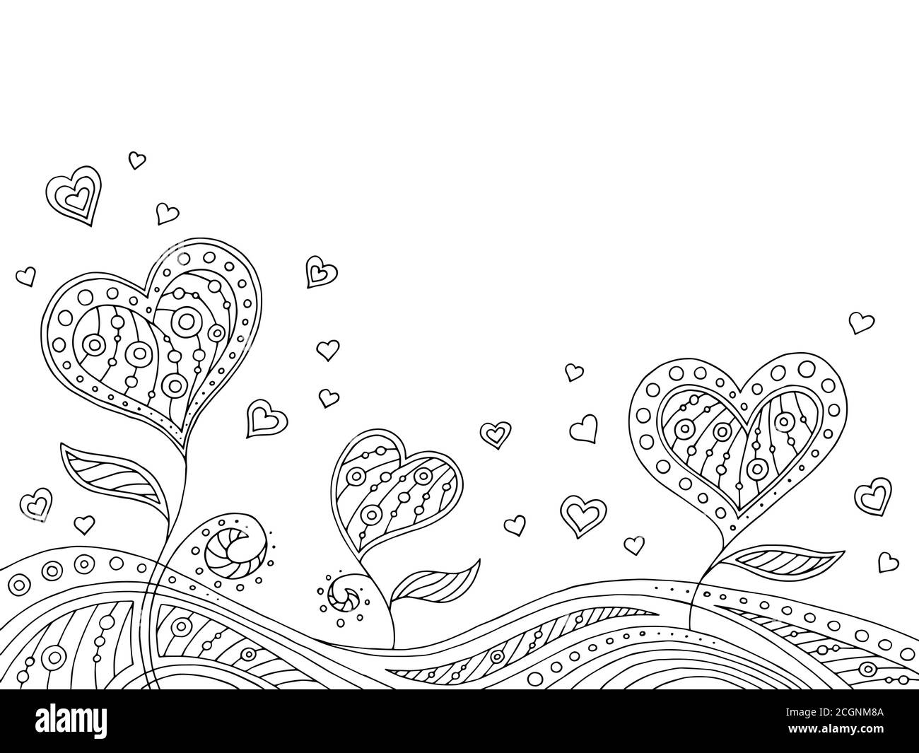Pattern doodle black white heart graphic background illustration vector Stock Vector