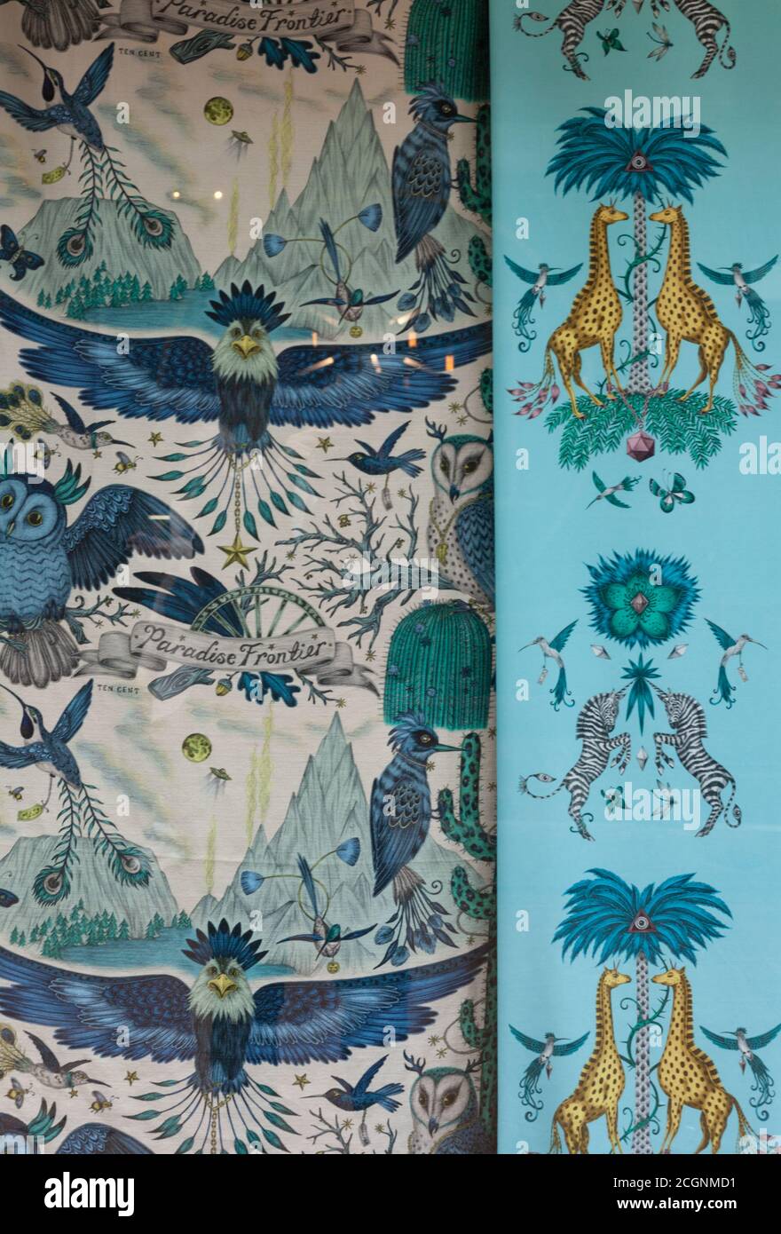 Abstract view of flamboyant curtain and window blind textile designs in