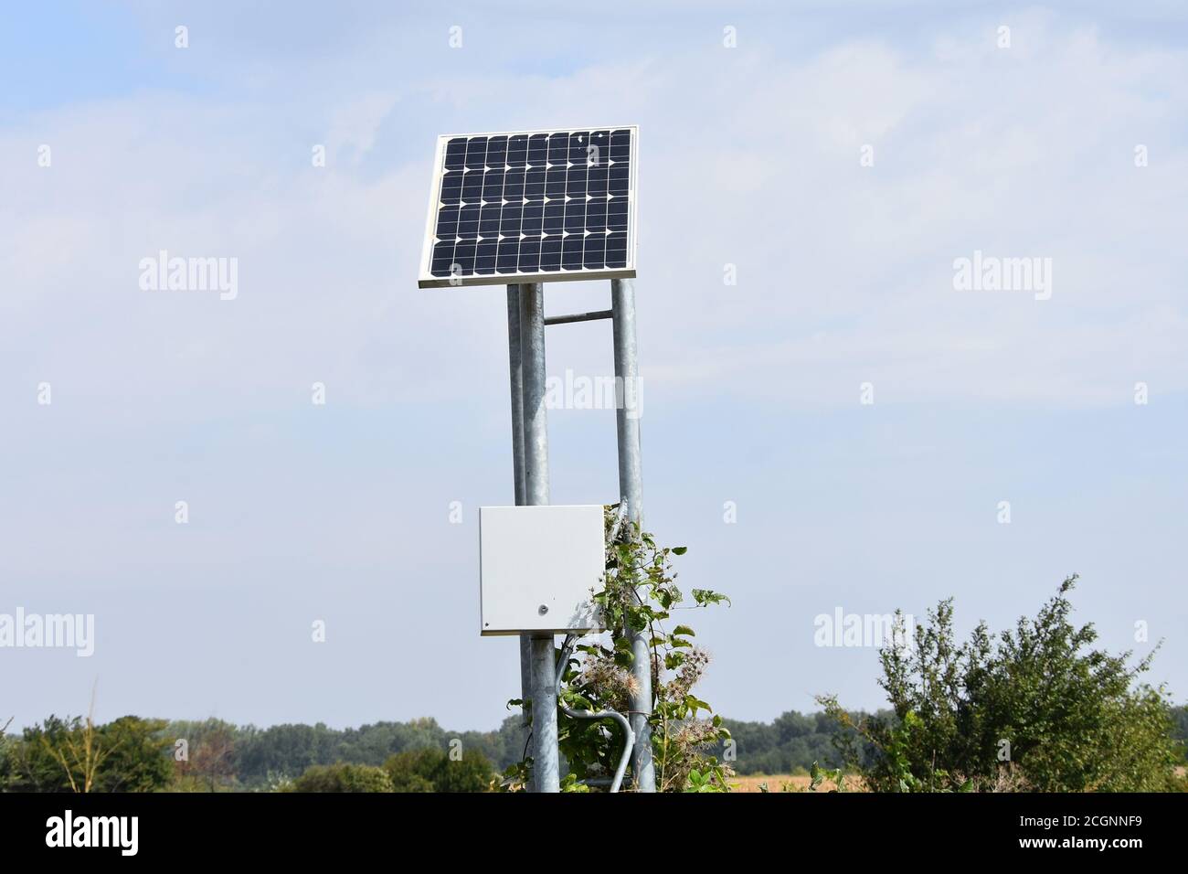 Small Solar panel near local road Stock Photo