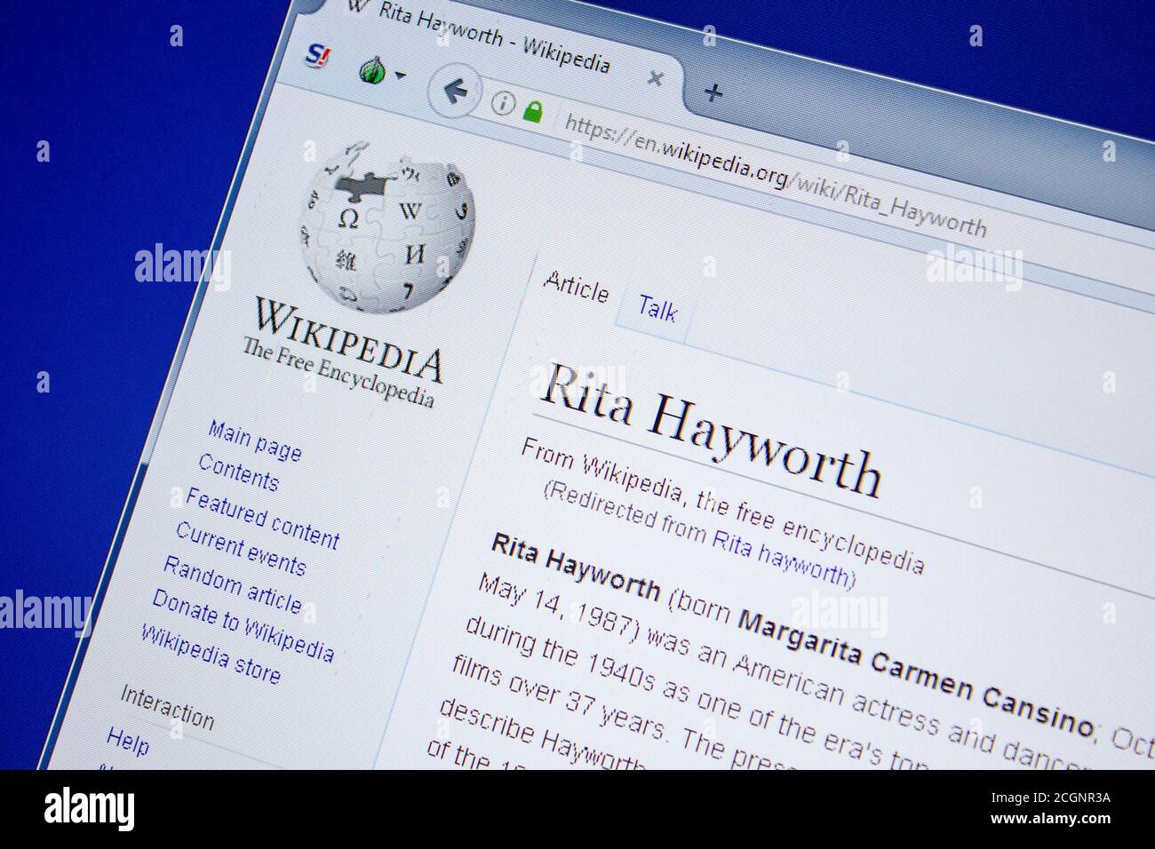 Ryazan, Russia - July 09, 2018: Page on Wikipedia about Rita Hayworth ...