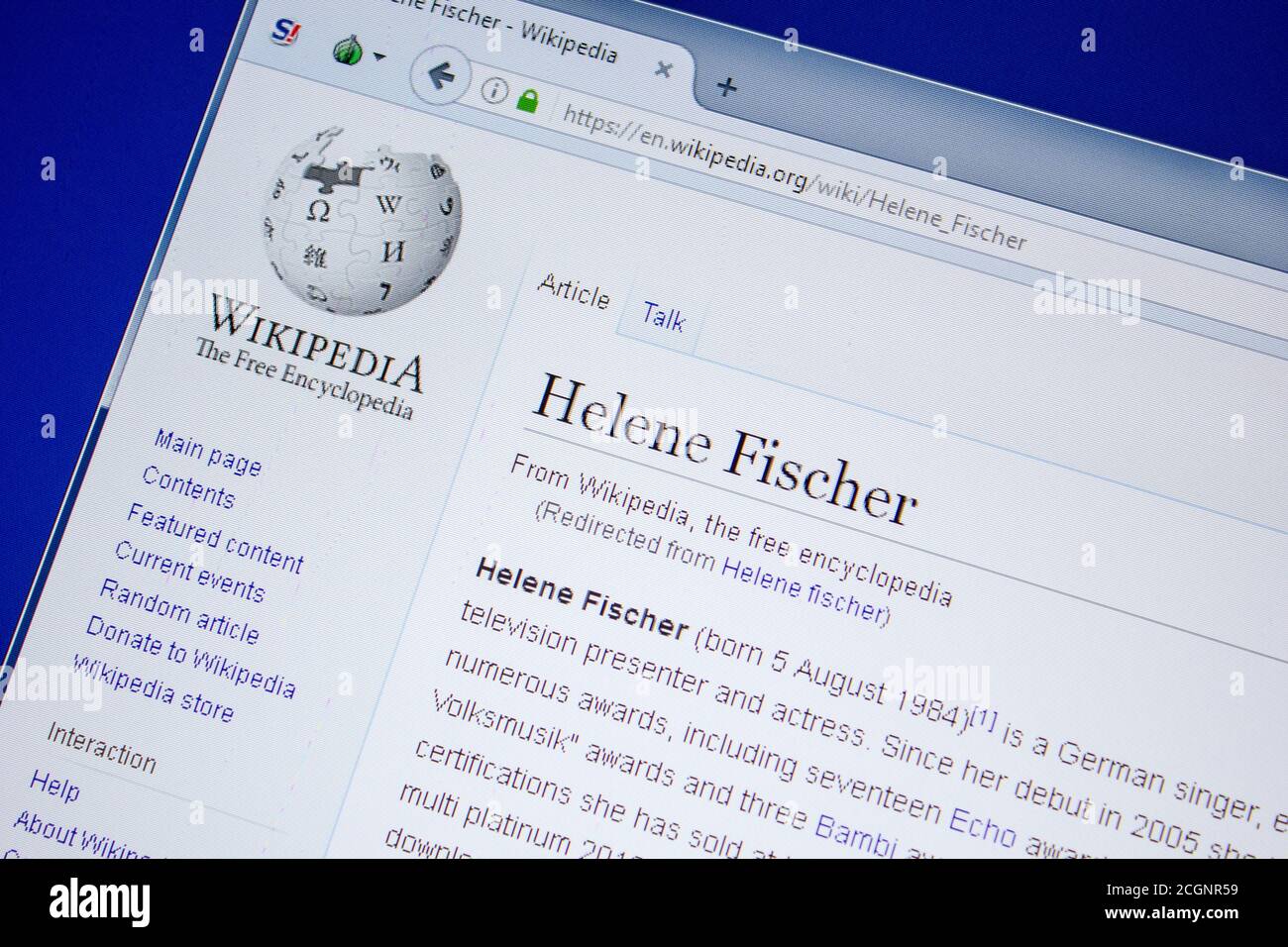 Ryazan, Russia - July 09, 2018: Page on Wikipedia about Helene Fischer