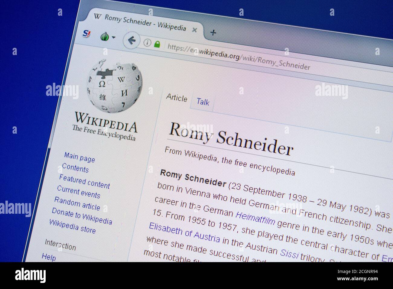 Ryazan, Russia - July 09, 2018: Page on Wikipedia about Romy Schneider ...