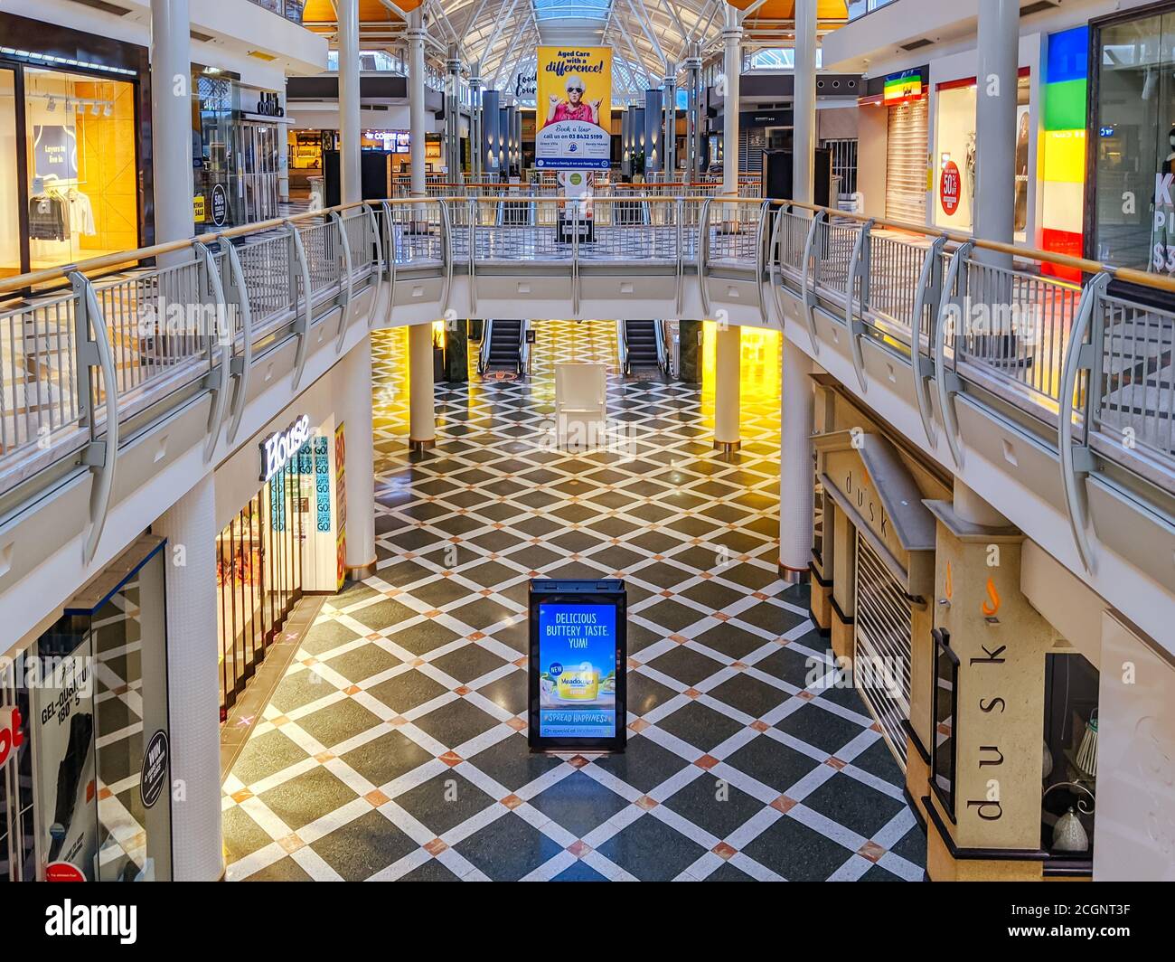 Melbourne Shopping Centre During Coronavirus Pandemic and Stage 4 Lockdown Stock Photo