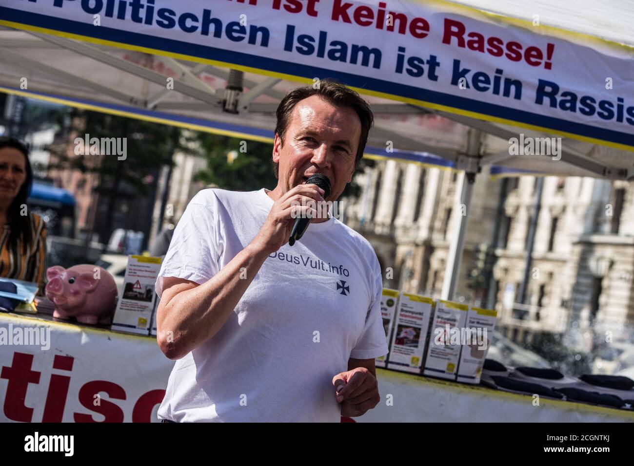 September 11, 2020, Munich, Bavaria, Germany: The far- to extreme-right group Buergerbewegung Pax Europa (Citizen Movement Pax Europa) led by the islamophobe Michael Stuerzenberger (Michael StÃ¼rzenberger) returned to Munichâ€™s Stachus after a long absence. (Credit Image: © Sachelle Babbar/ZUMA Wire) Stock Photo