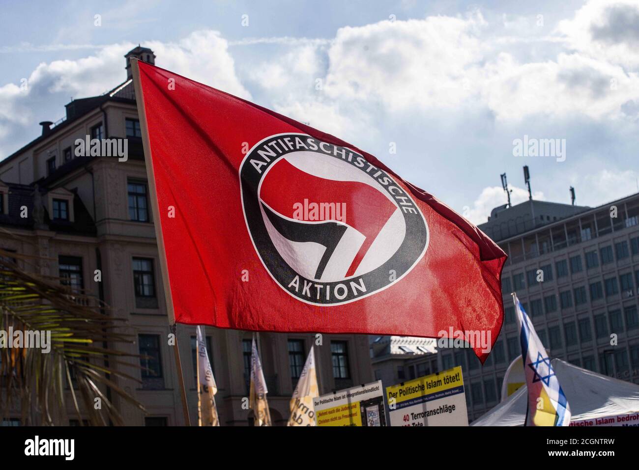 September 11, 2020, Munich, Bavaria, Germany: The far- to extreme-right group Buergerbewegung Pax Europa (Citizen Movement Pax Europa) led by the islamophobe Michael Stuerzenberger (Michael StÃ¼rzenberger) returned to Munichâ€™s Stachus after a long absence. (Credit Image: © Sachelle Babbar/ZUMA Wire) Stock Photo