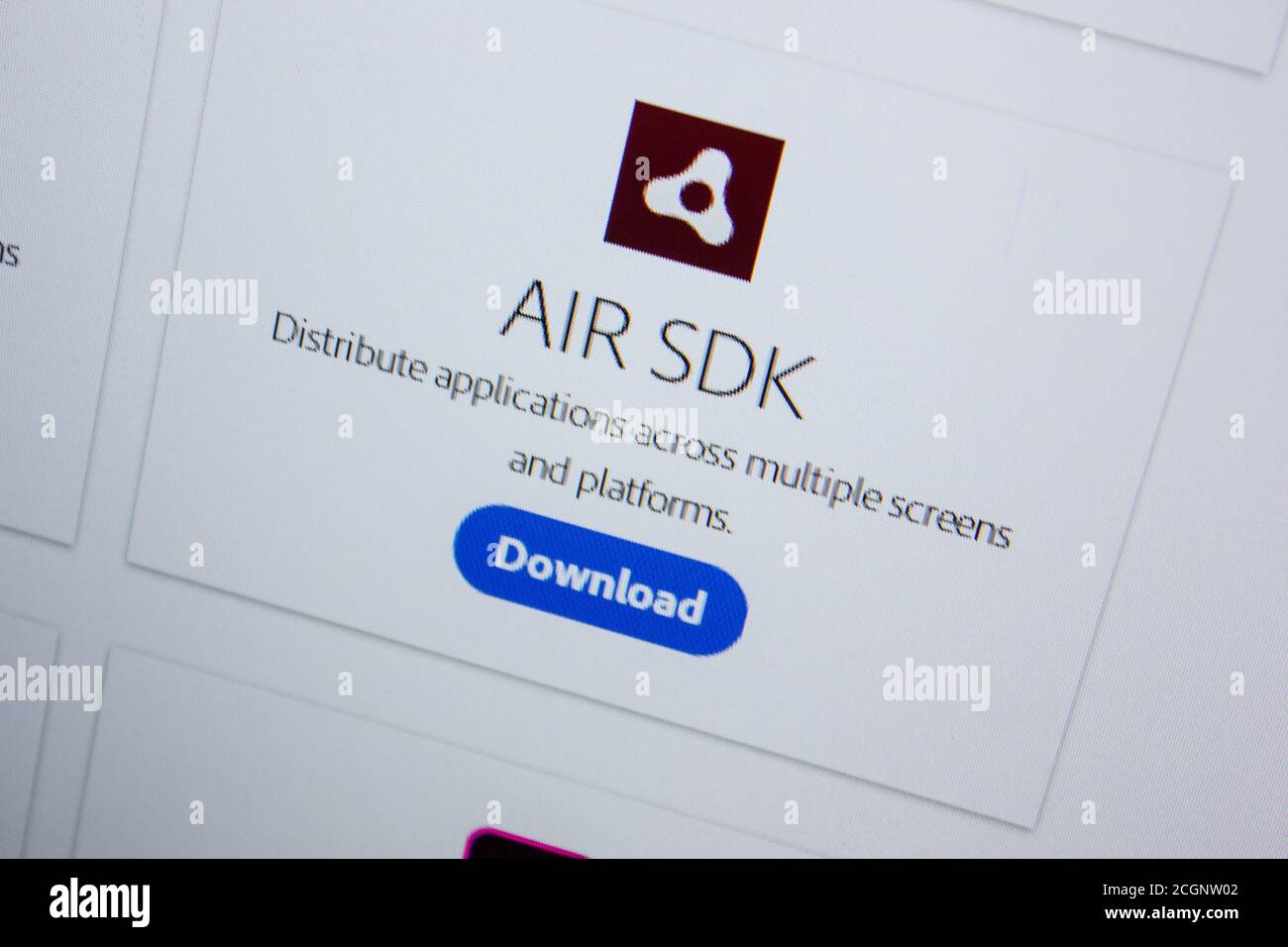 Ryazan, Russia - July 11, 2018: Adobe AIR SDK, software logo on the official website of Adobe Stock Photo