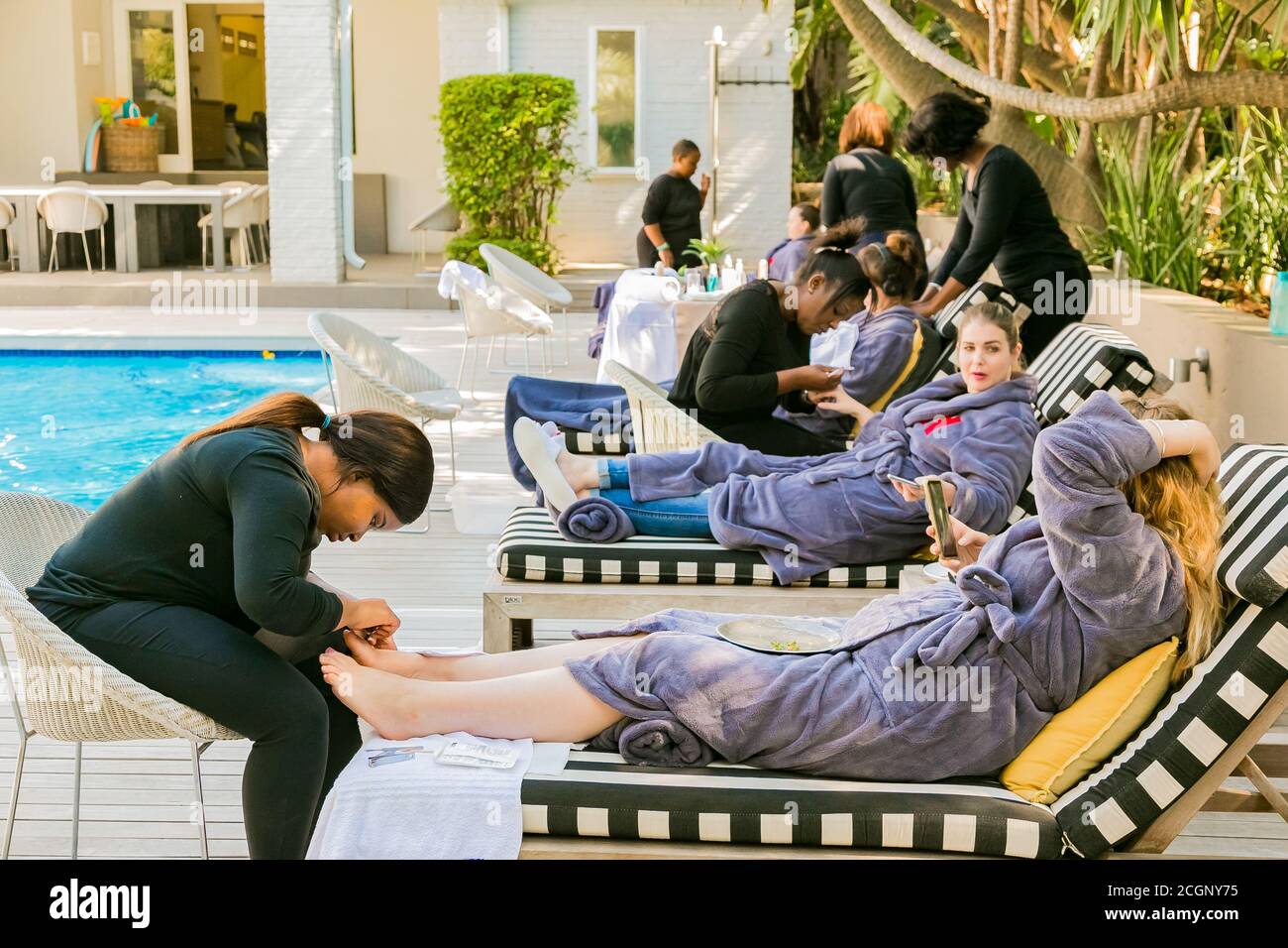 Johannesburg, South Africa May 10, 2018 Diverse women in bath robes