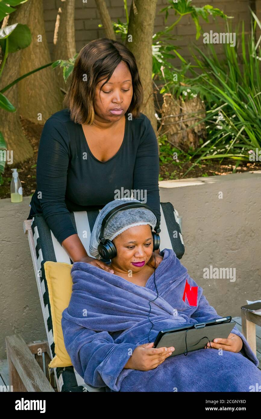 Johannesburg, South Africa May 10, 2018 Diverse women in bath robes