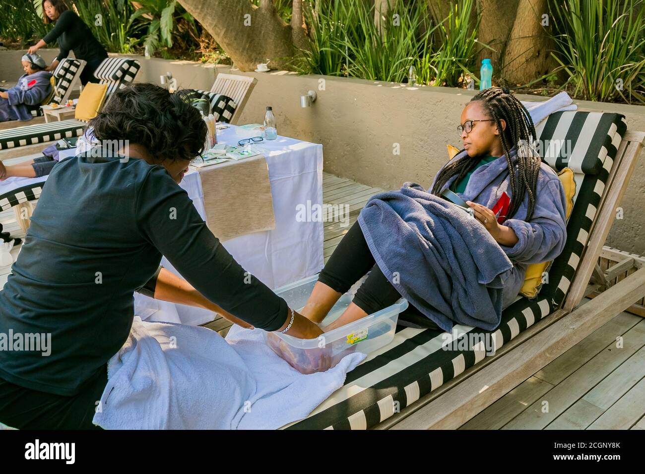 Johannesburg, South Africa May 10, 2018 Diverse women in bath robes