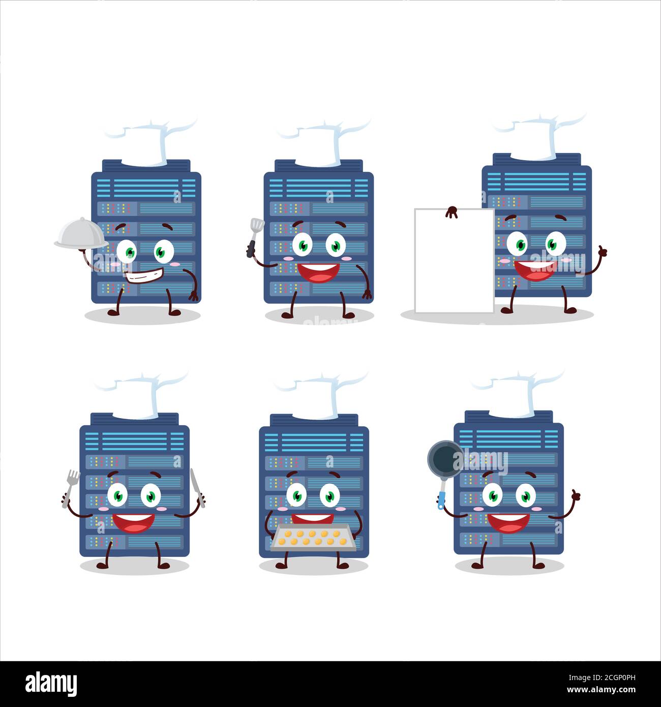 Cartoon character of server cloud with various chef emoticons Stock ...