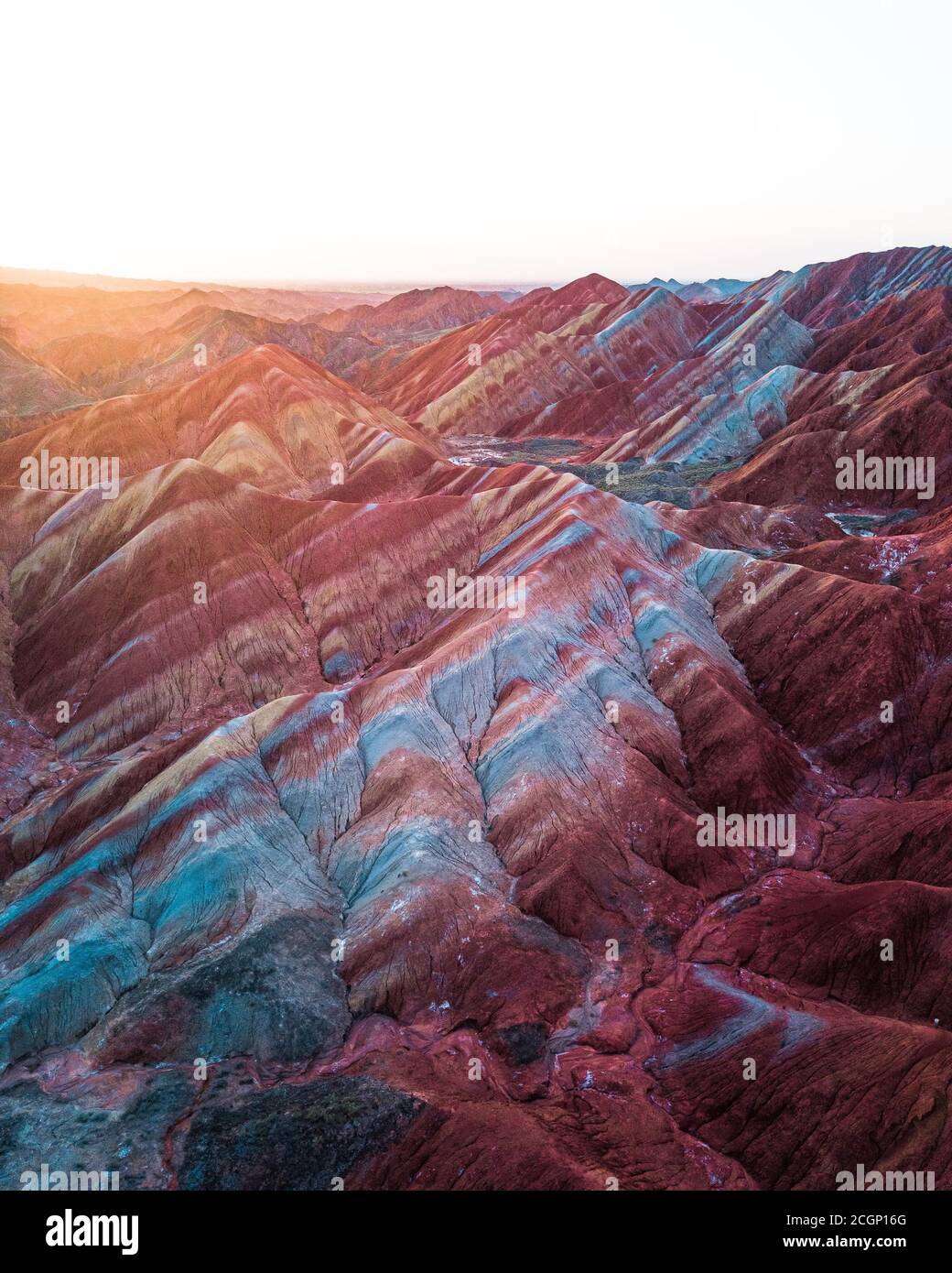 Red sandstone mountains of different minerals, Zhangye Danxia Geopark, China Stock Photo