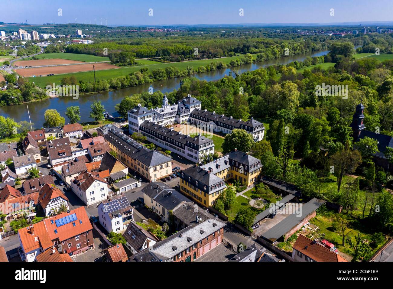 Aerial view of Rumpenheim Castle, Offenbach, Hesse, Germany Stock Photo