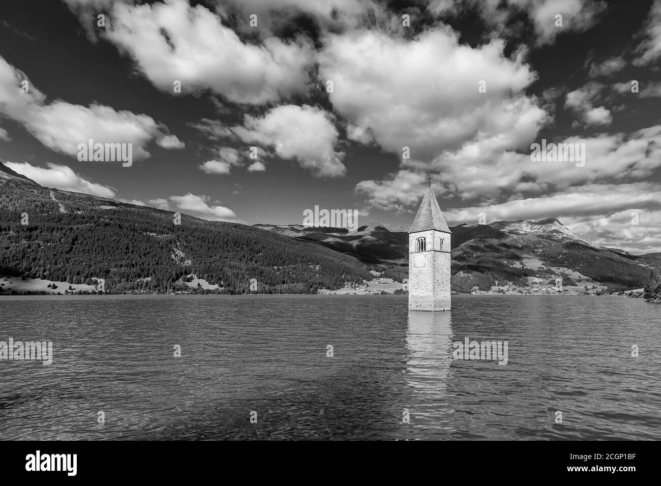 Bell tower submerged church Black and White Stock Photos & Images - Alamy