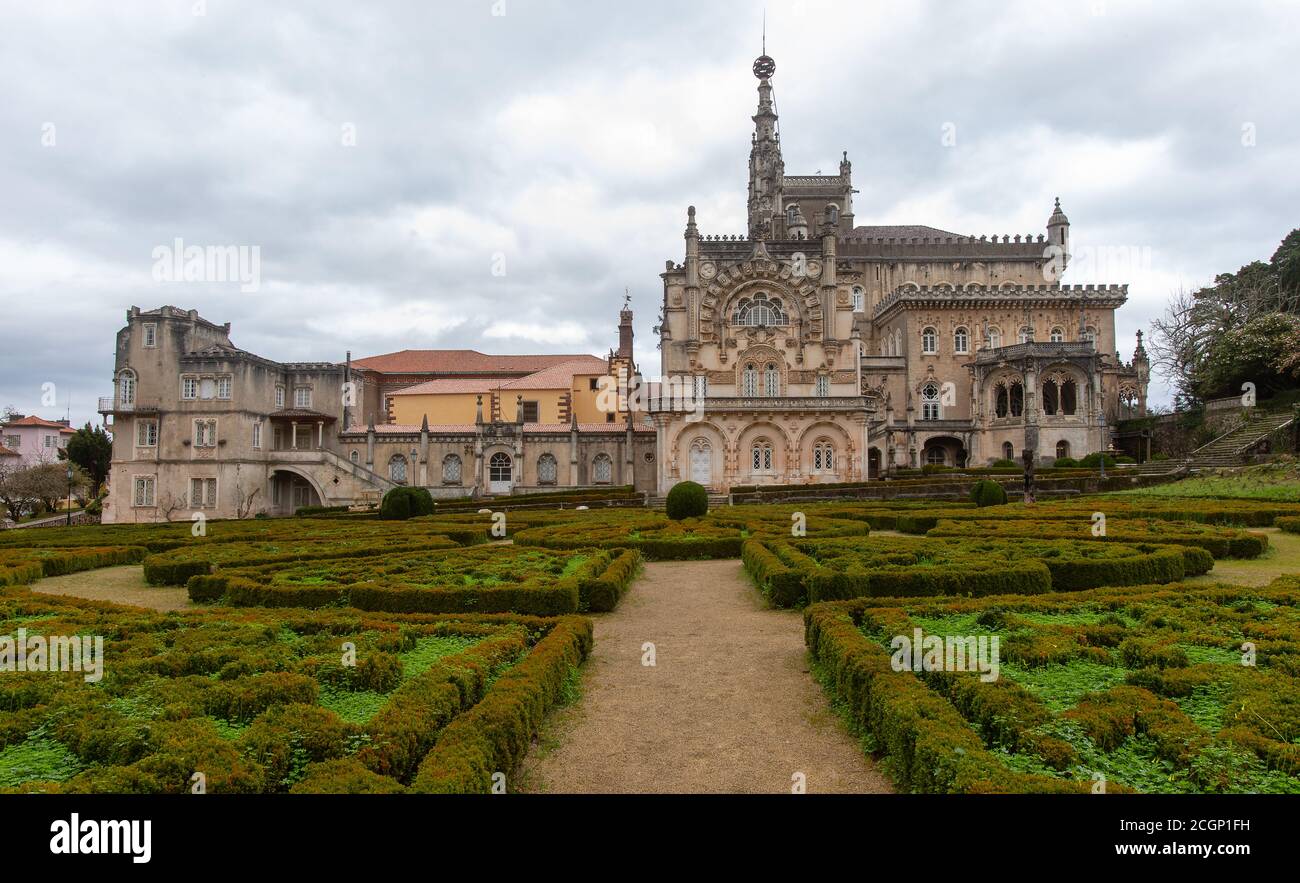 Bussaco Palace is portuguese cultural heritage, it was built in the late 19th century in the Neo-Manueline architectural style Stock Photo