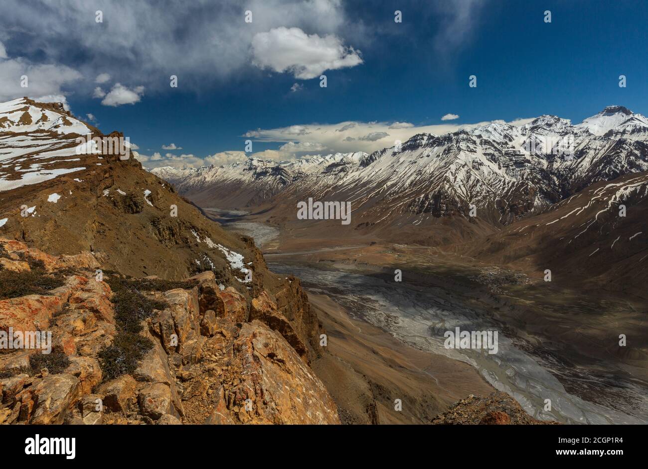 Snow Clad Himalayan Mountain Range In Spiti Valley, Himachal Pradesh 